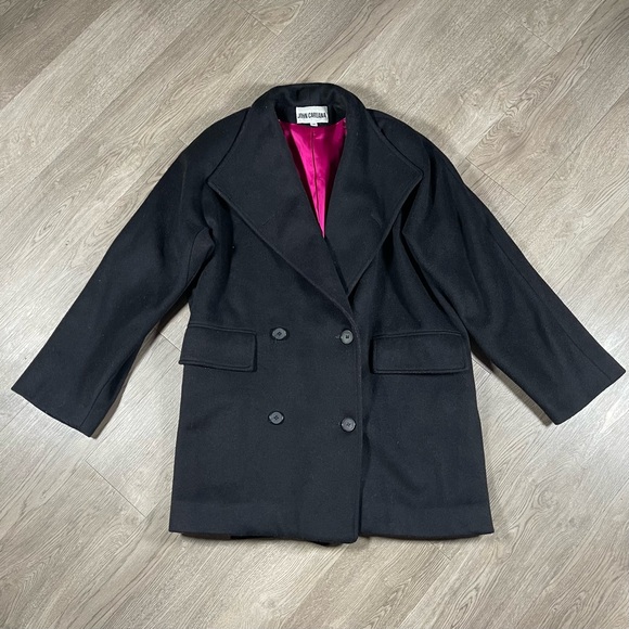 John Caruana Women's Coat Double‎ Breasted 100% Wool Minimalist Size M Black - Picture 1 of 8